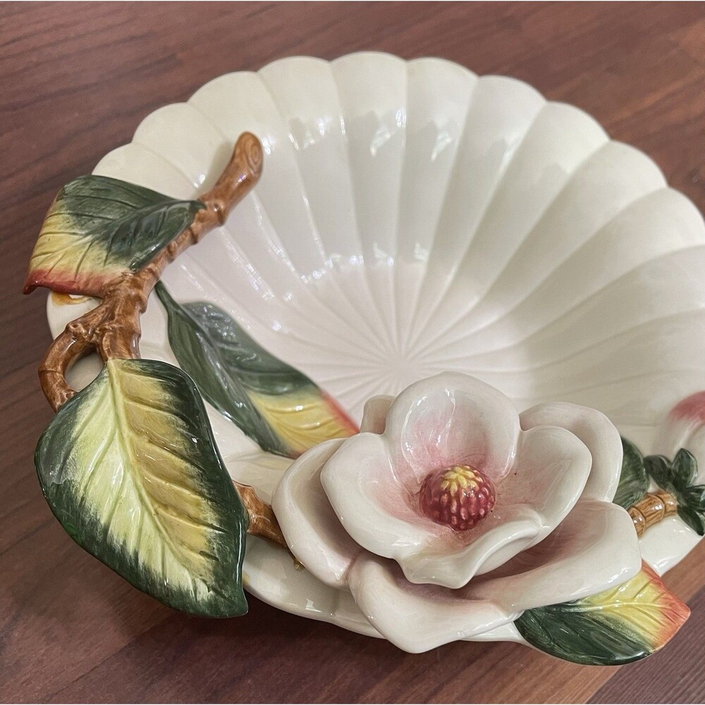 Fitz & Floyd Classics Round Bowl Plate 3D Floral Flower Leaf Design 8.5”W 2"D